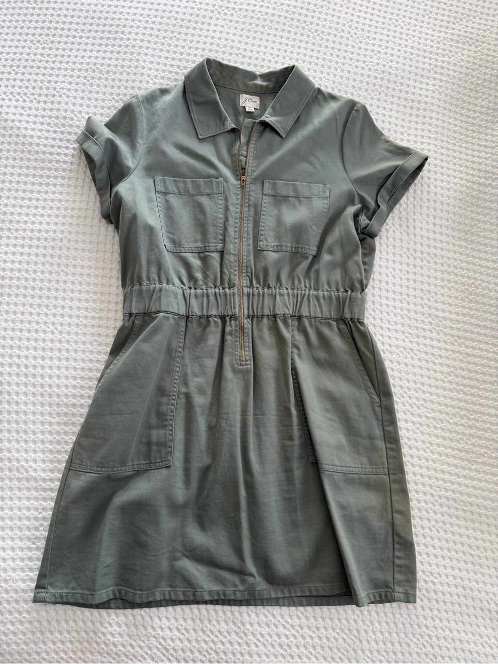 J. Crew Zip-Front Short Sleeve Utility Dress Size 14